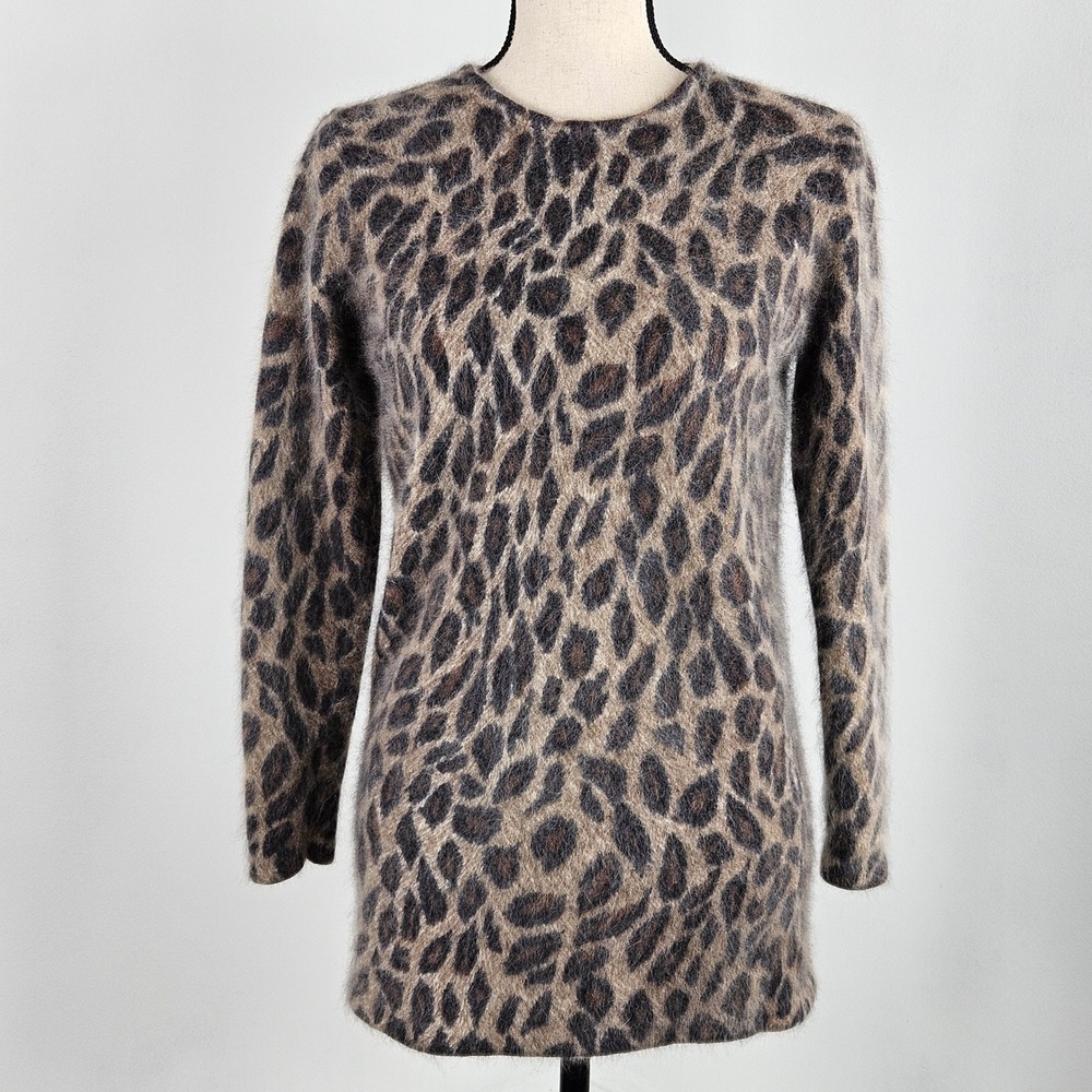 Valerie Stevens Furblend Sweater Women S Brown Leopard Print Lambswool Angora